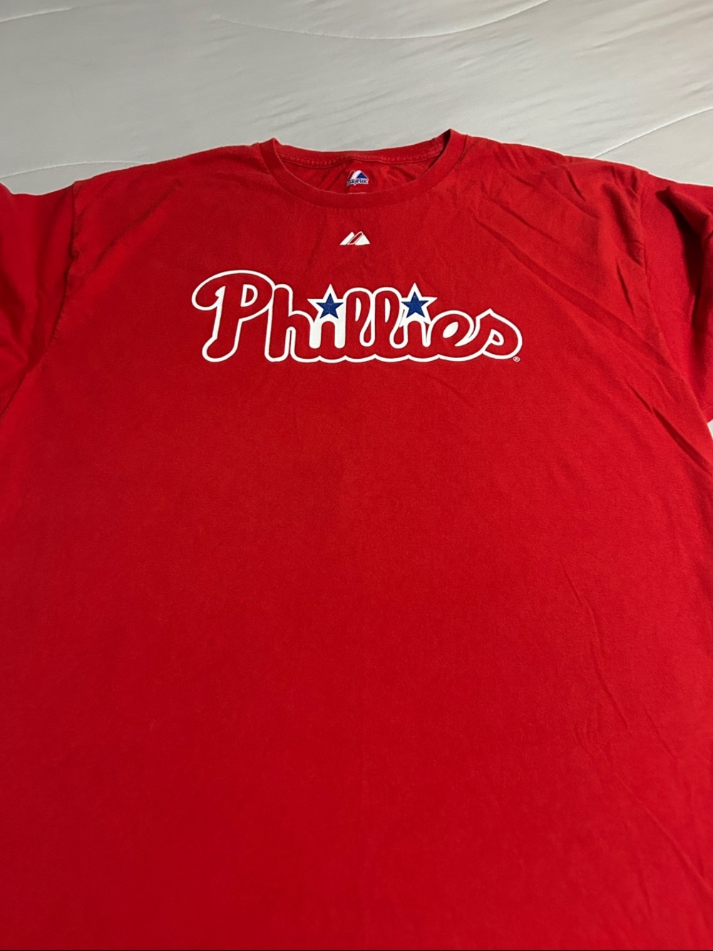 Majestic Red Phillies Script Logo Tee - Men’s Short Sleeve